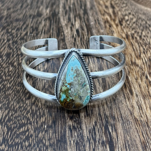 Native American Navajo Handmade Sterling Silver Royston Turquoise Cuff Bracelet