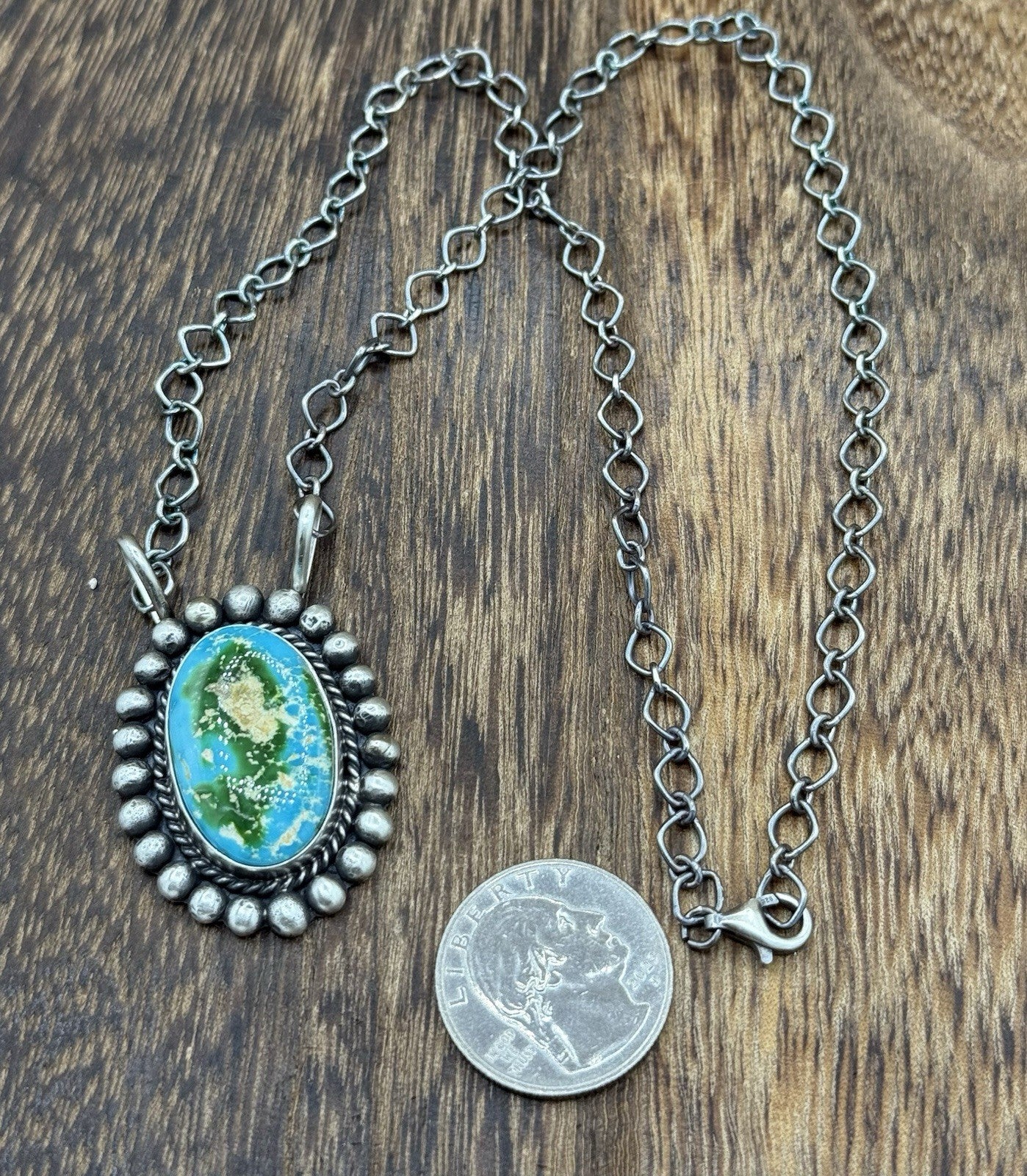 Native Navajo Handmade Sterling Silver Sonoran Gold Turquoise Necklace 18” Large