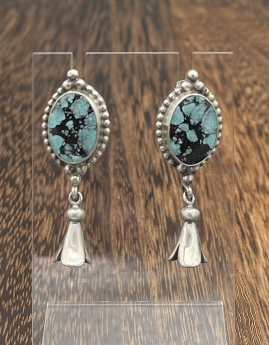 Native American Sterling Silver Navajo Handmade Turquoise Drop Dangle Earrings