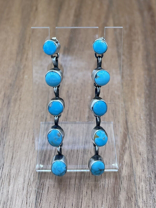 Native American Sterling Silver Navajo Handmade Turquoise Post Dangle Earrings