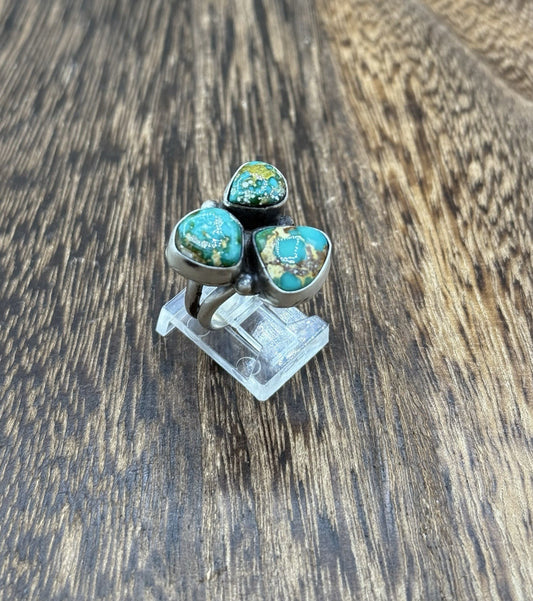 Navajo Handmade Sterling Silver Sonoran Gold Turquoise Cluster Ring Size 7