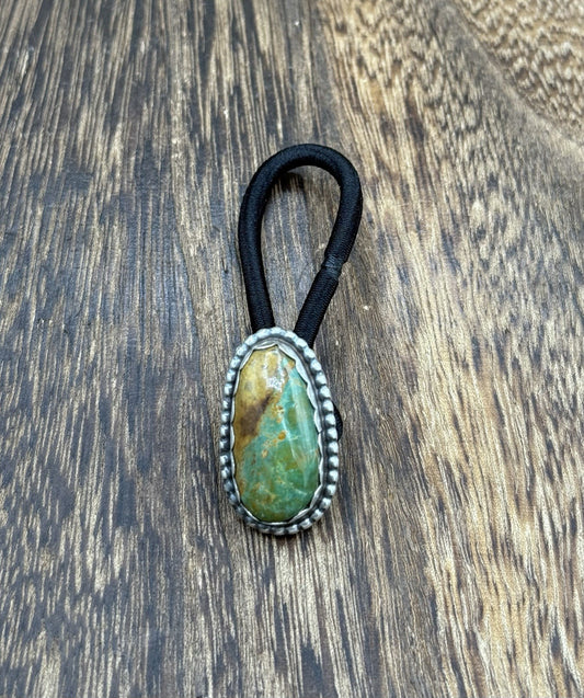 Native American Navajo Handmade Sterling Silver Kingman Turquoise Hair Tie