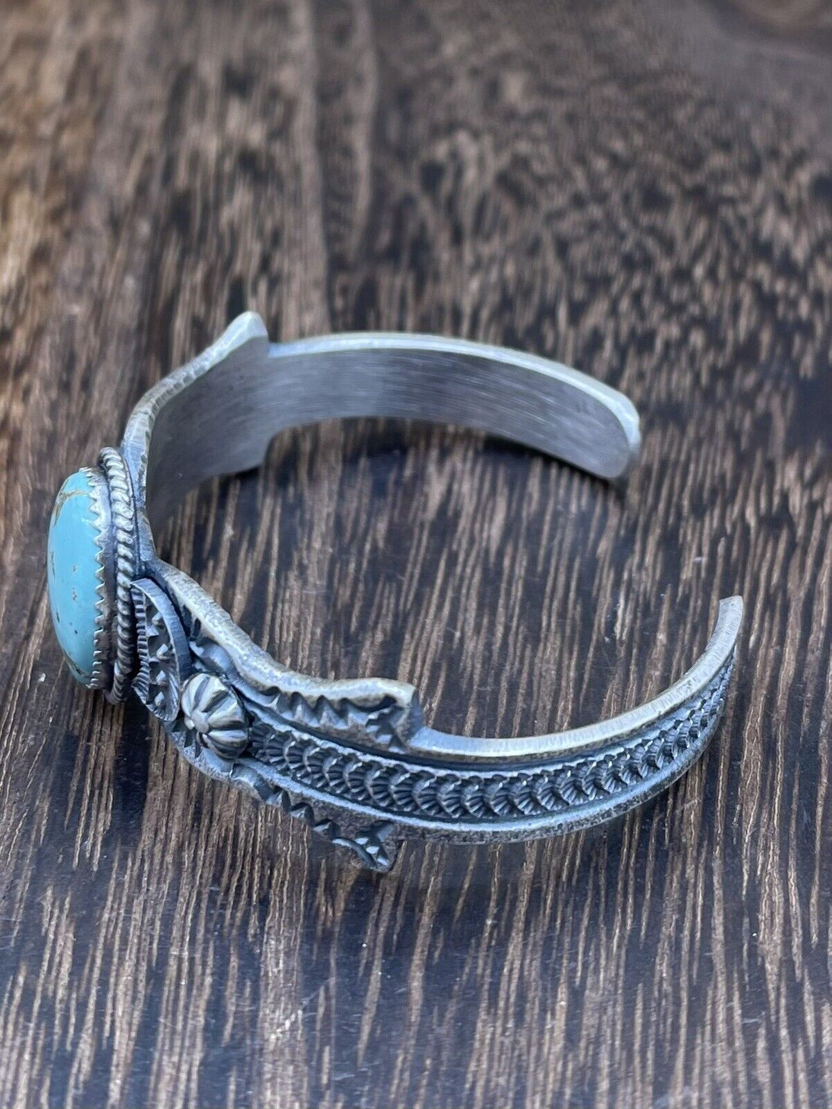 Native American Navajo Handmade Silver Kingman Turquoise Old look Bracelet