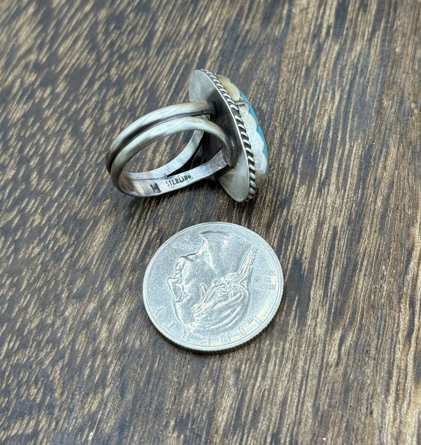 Native American Navajo Handmade Sterling Silver Royston Turquoise Ring Size 9