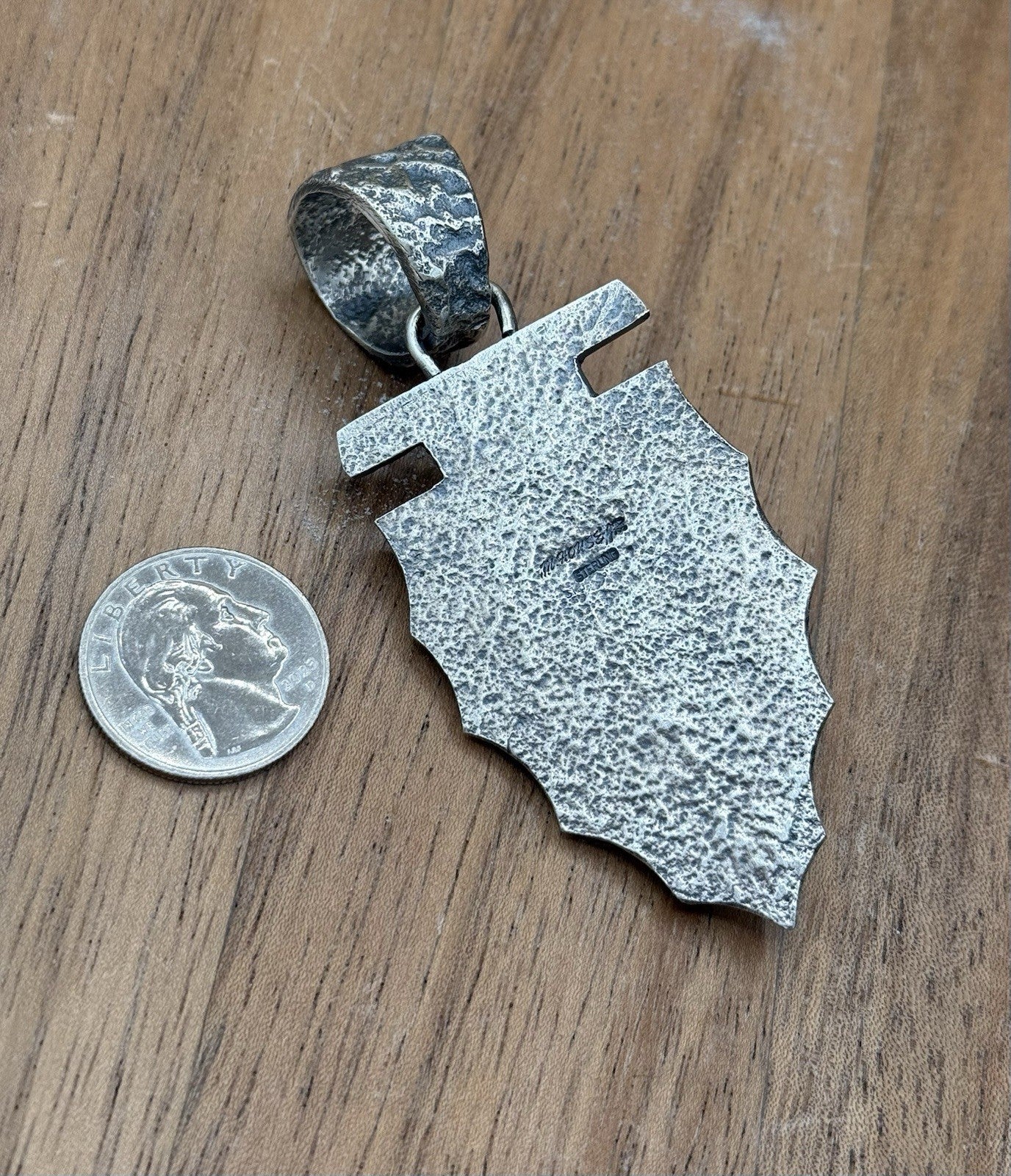 Navajo Silver Sonoran Gold Turquoise Arrowhead Pendant Tufa Cast By Merle House