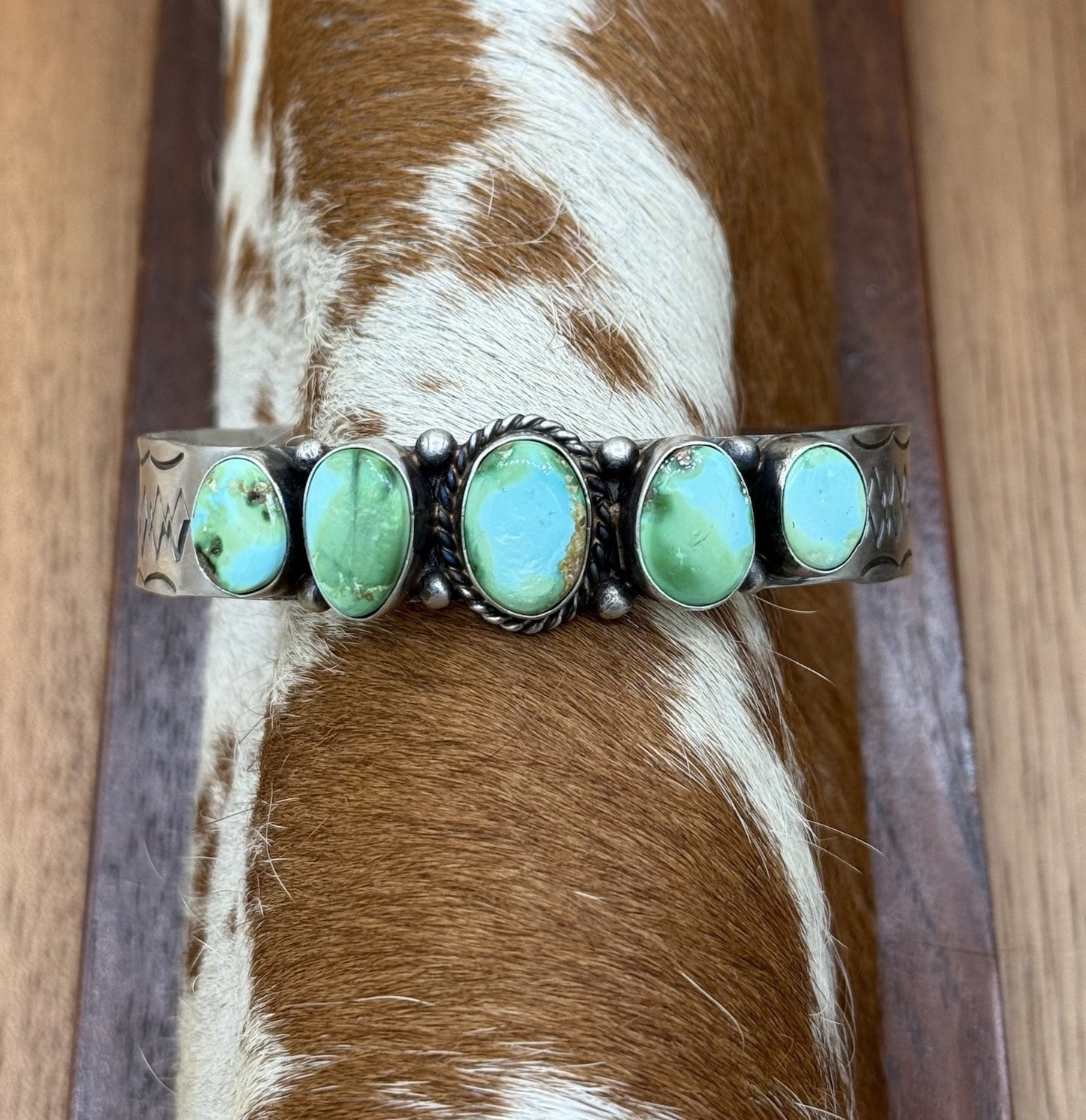 Native Navajo Handmade Sterling Silver Sonoran Gold Turquoise Cuff Bracelet