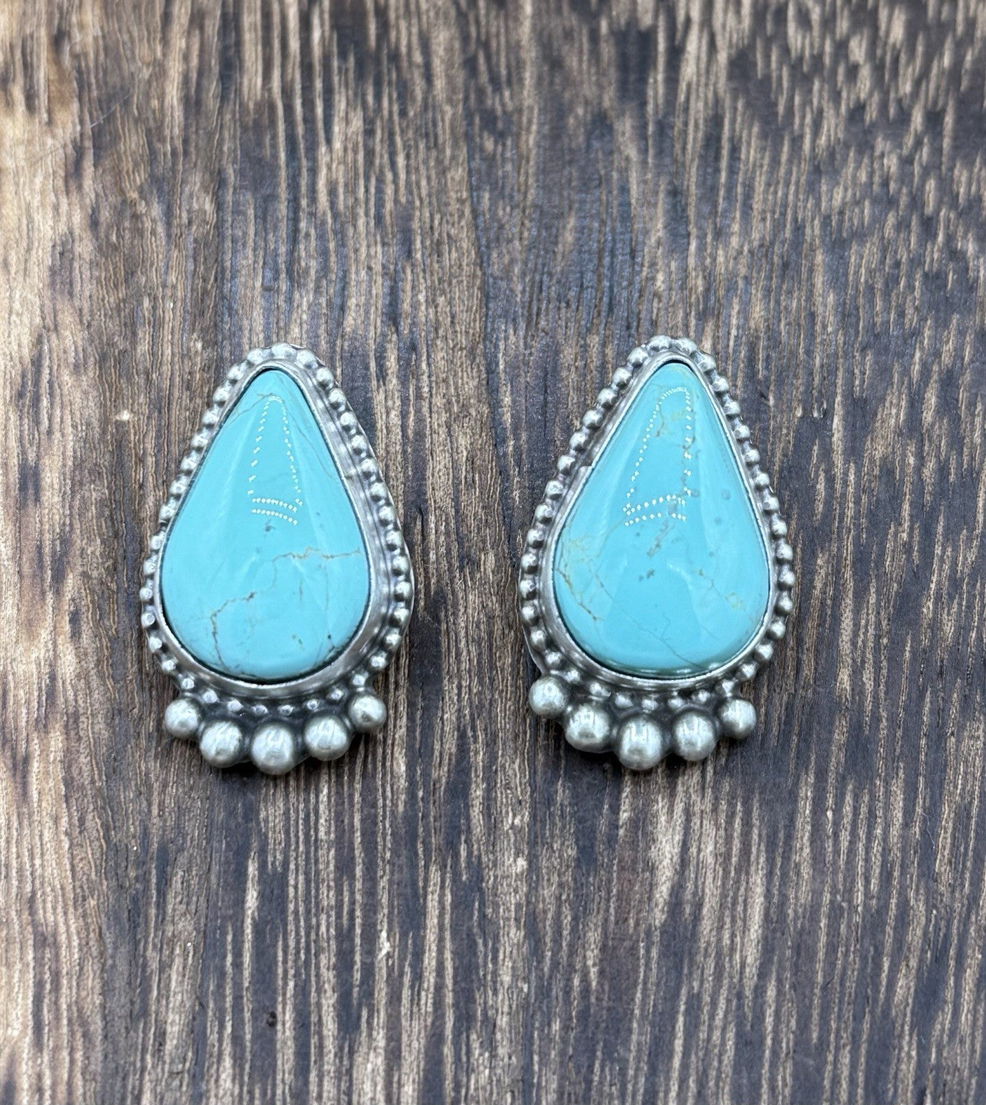 Native Navajo Handmade Sterling Silver Blue Glacier Turquoise Post Stud Earrings