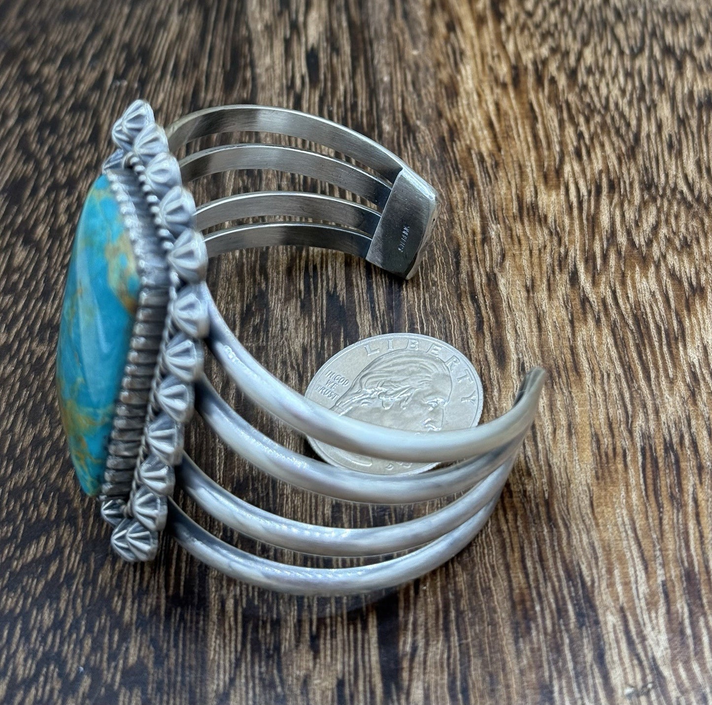 Native Navajo Handmade Sterling Silver Royston Turquoise Old Look Cuff Bracelet