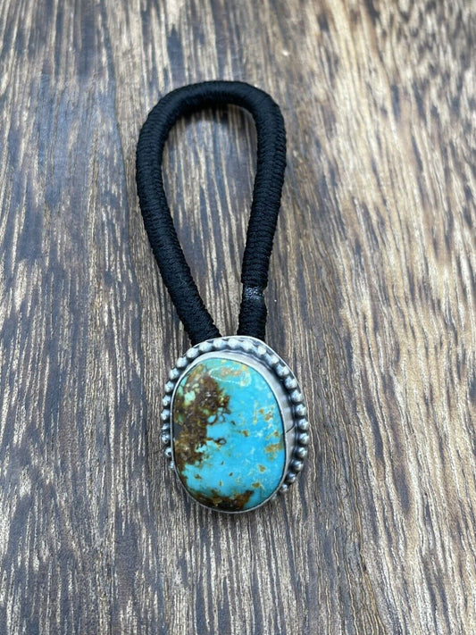 Native American Navajo Handmade Sterling Silver Turquoise Hair Tie Scott Skeets