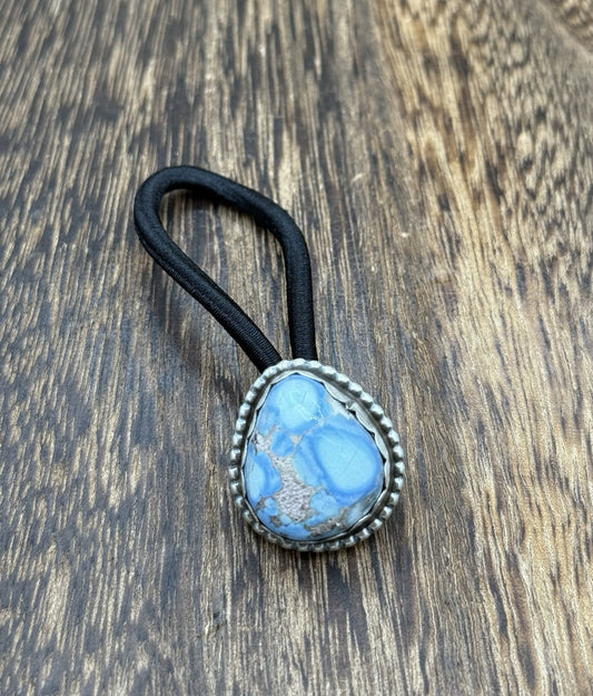 Native American Navajo Handmade Sterling Silver Golden Hills Turquoise Hair Tie