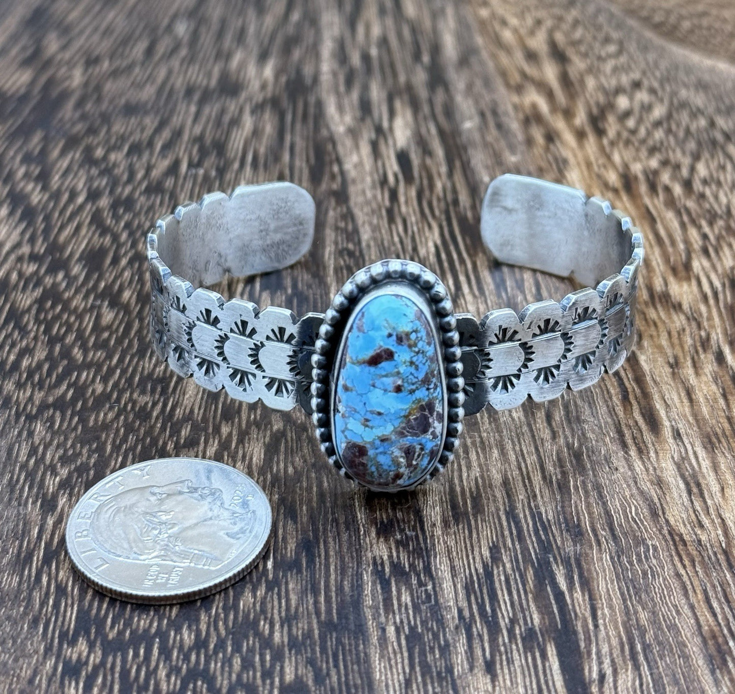 Navajo Handmade Sterling Silver Golden Hills Turquoise Stacker Cuff Bracelet