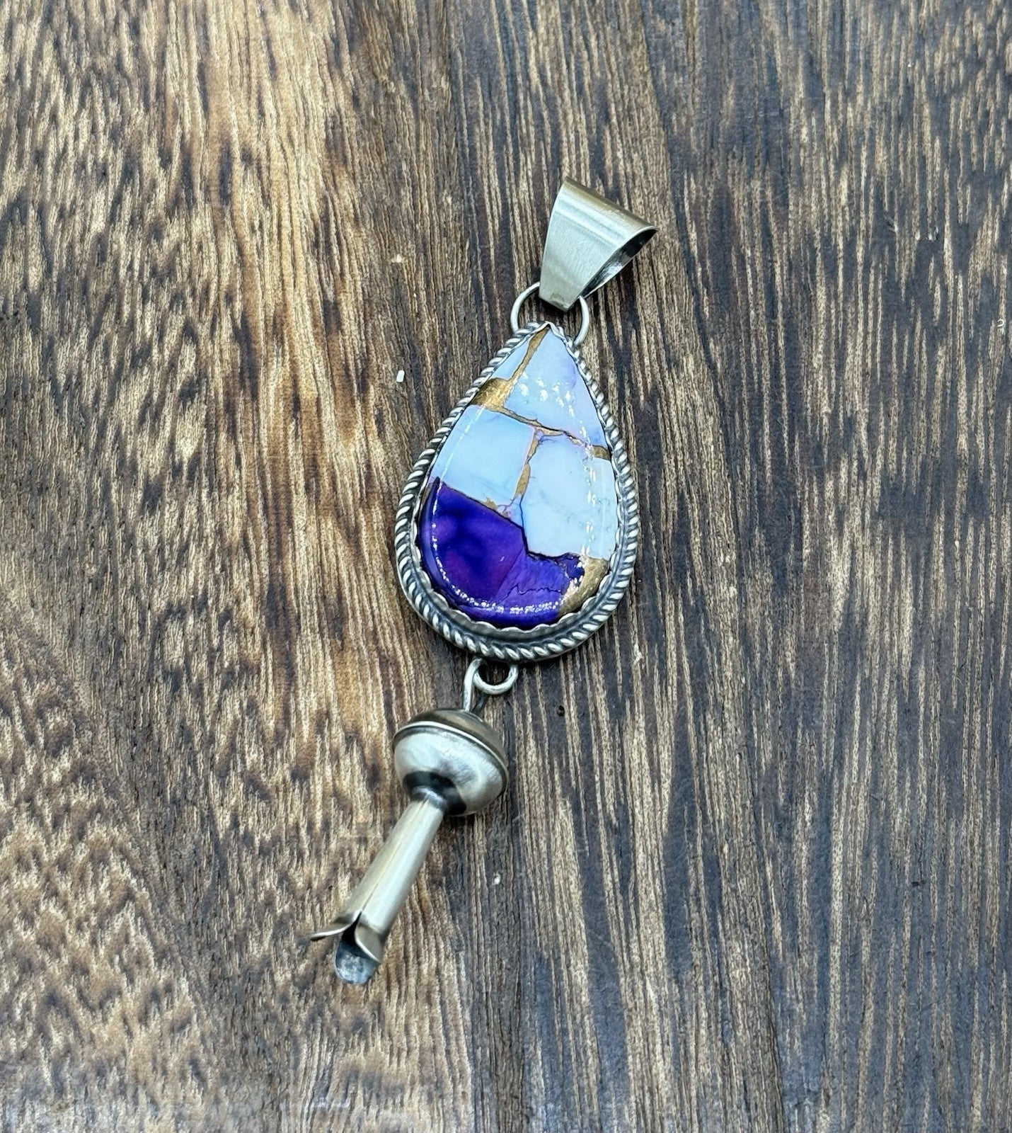 Native Navajo Handmade Sterling Silver Violet Rose Dahlia Dangle Blossom Pendant