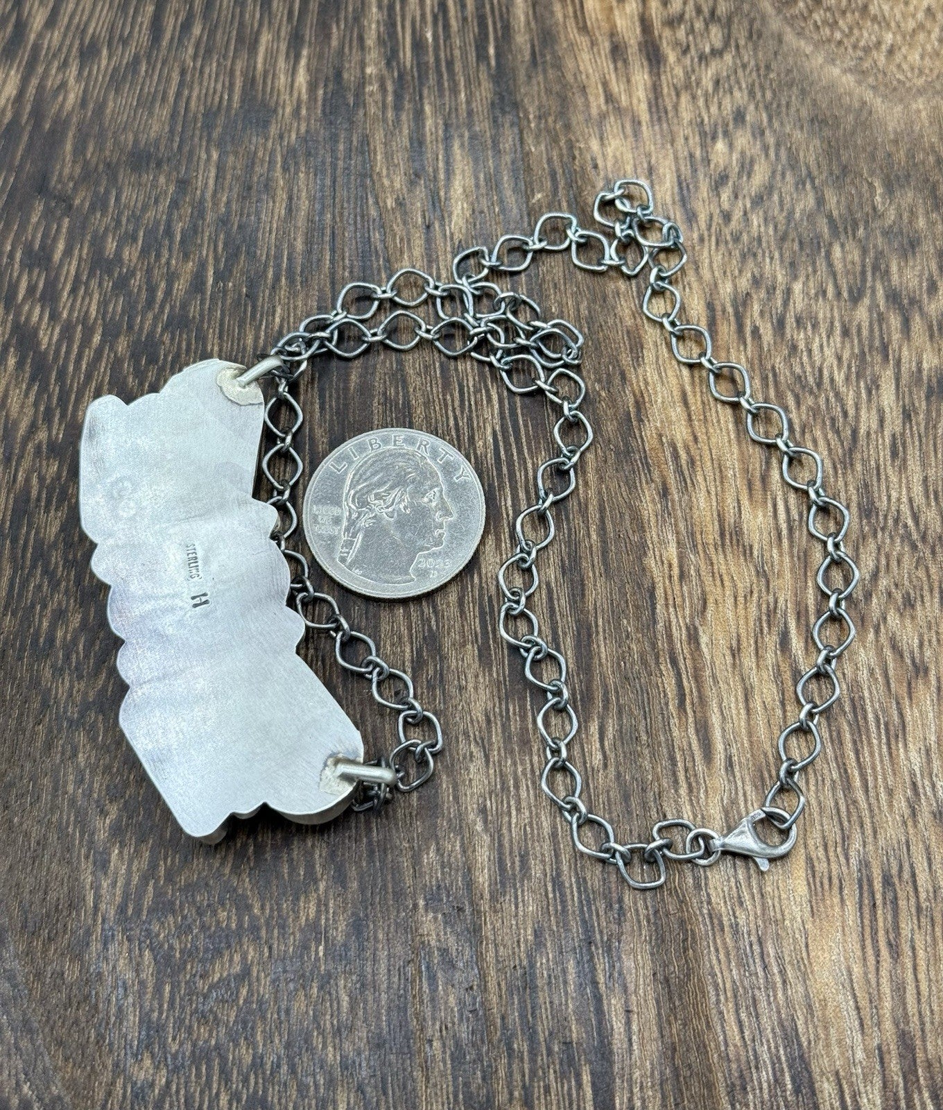 Navajo Handmade Sterling Silver Multi Stone Color Cluster Bar Necklace 18”