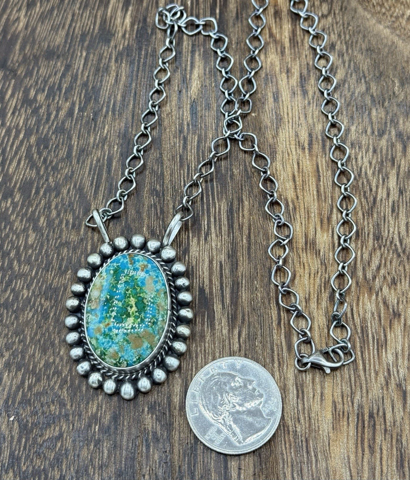 Native Navajo Handmade Sterling Silver Sonoran Gold Turquoise Necklace 18” Large