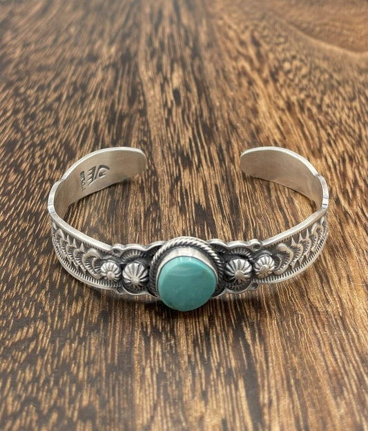 Native American Navajo Handmade Sterling Silver Natural Turquoise Cuff Bracelet