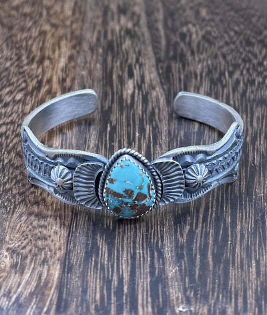 Native American Navajo Handmade Silver Kingman Turquoise Old look Bracelet