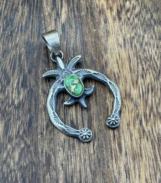 Navajo Handmade Sterling Silver Old Look Sonoran Gold Turquoise Naja Pendant