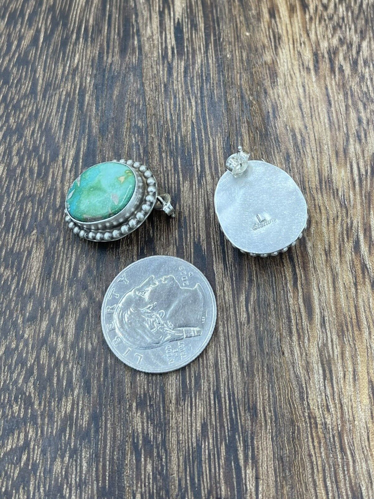 Native American Navajo Handmade Silver Sonoran Turquoise Post Stud Earrings