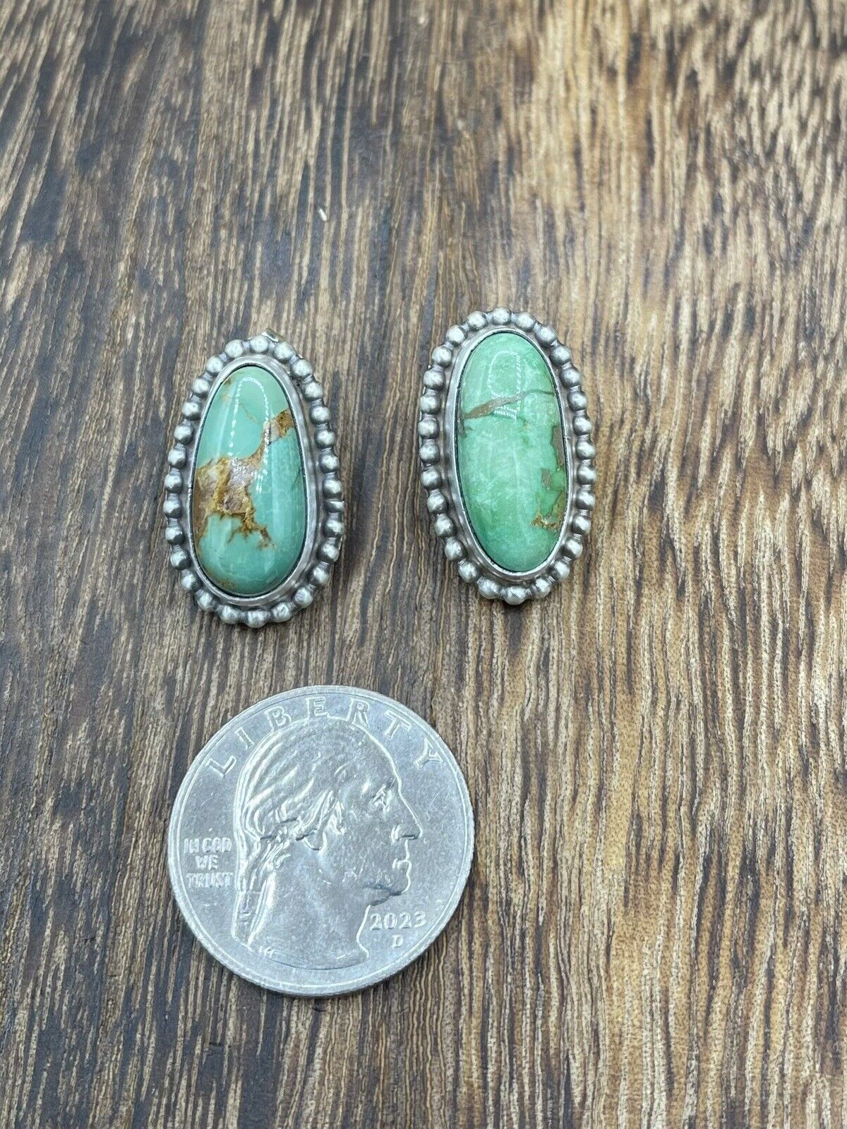 Native American Navajo Handmade Silver Sonoran Turquoise Post Stud Earrings