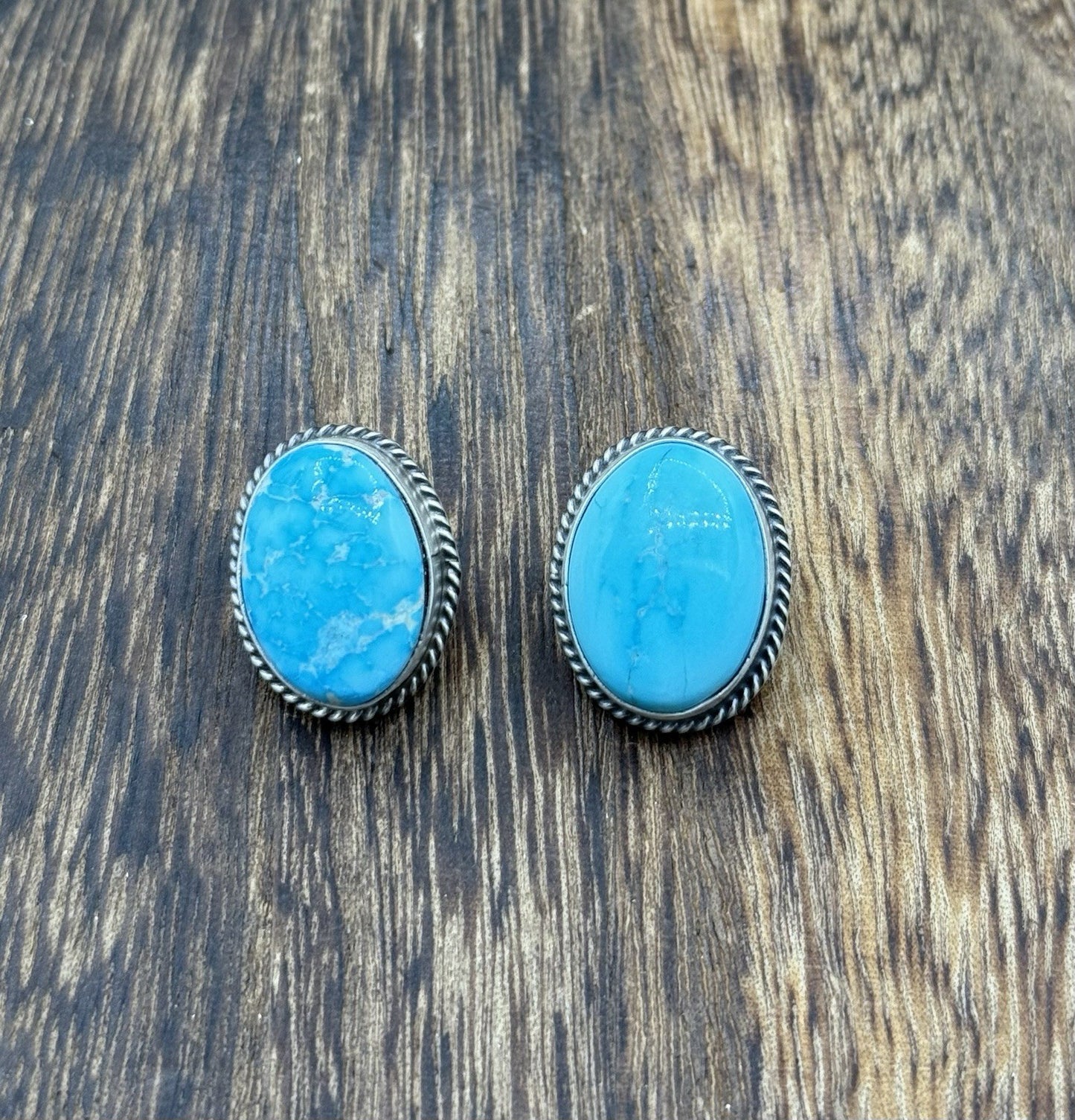 Native Navajo Handmade Sterling Silver Blue Bird Turquoise Post Stud Earrings