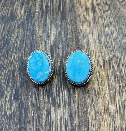 Native Navajo Handmade Sterling Silver Blue Bird Turquoise Post Stud Earrings