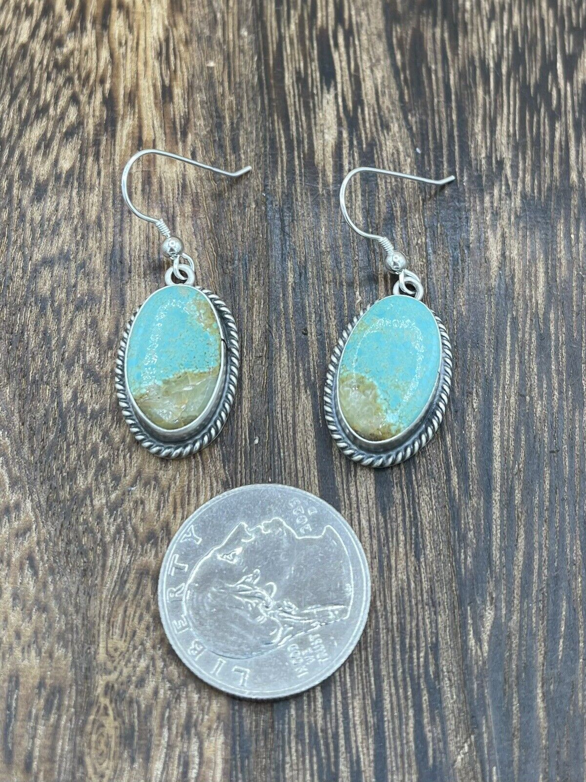 Navajo Handmade Sterling Silver Sonoran Turquoise Dangle Earrings By Byron Begay