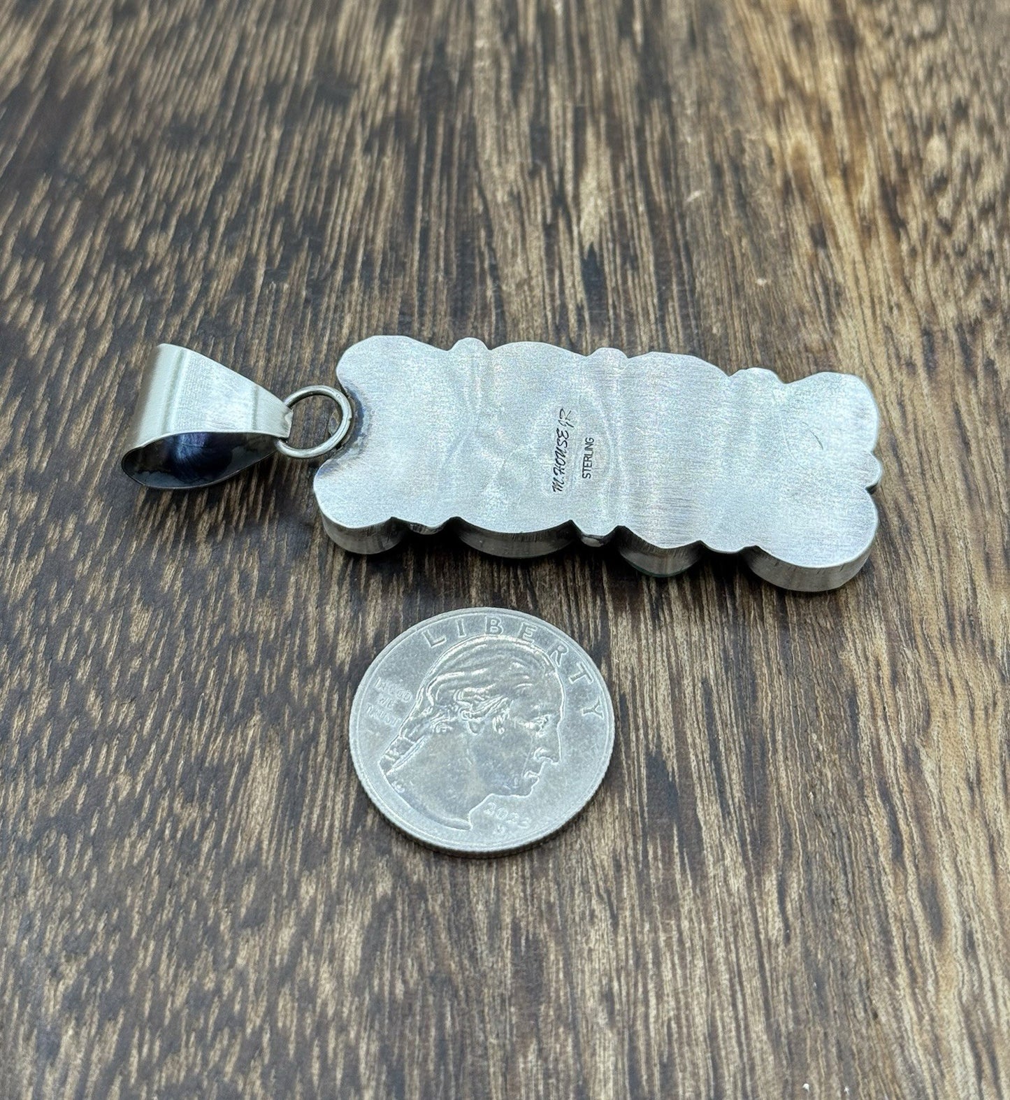 Native Navajo Handmade Sterling Silver Kingman Turquoise Cluster Drop Pendant