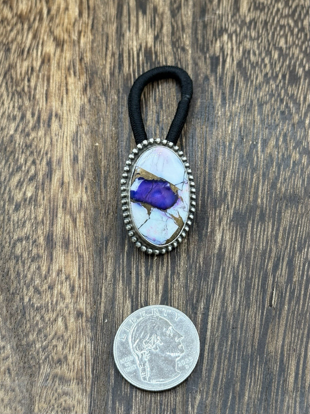 Native American Navajo Handmade Sterling Silver Violet Rose Dahlia Hair Tie