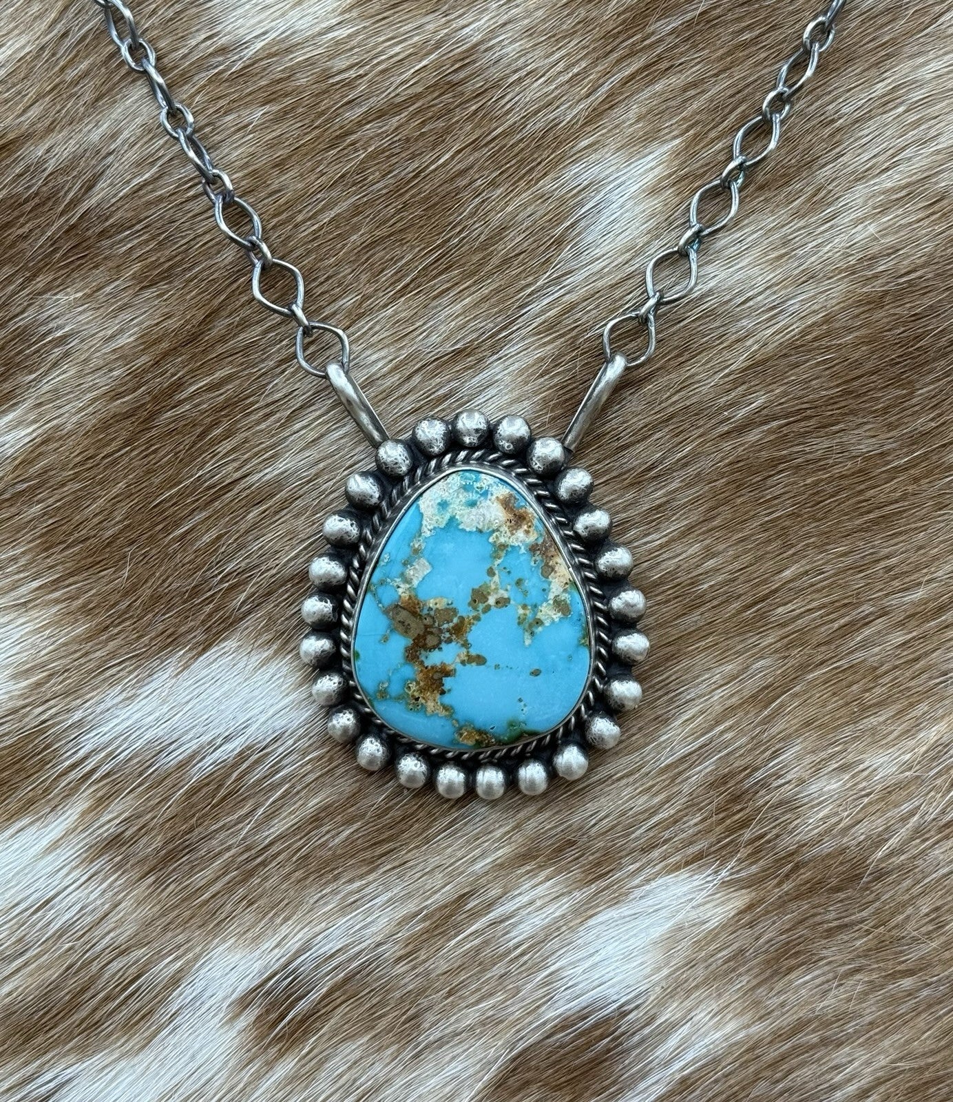 Native Navajo Handmade Sterling Silver Sonoran Gold Turquoise Necklace 18” Large