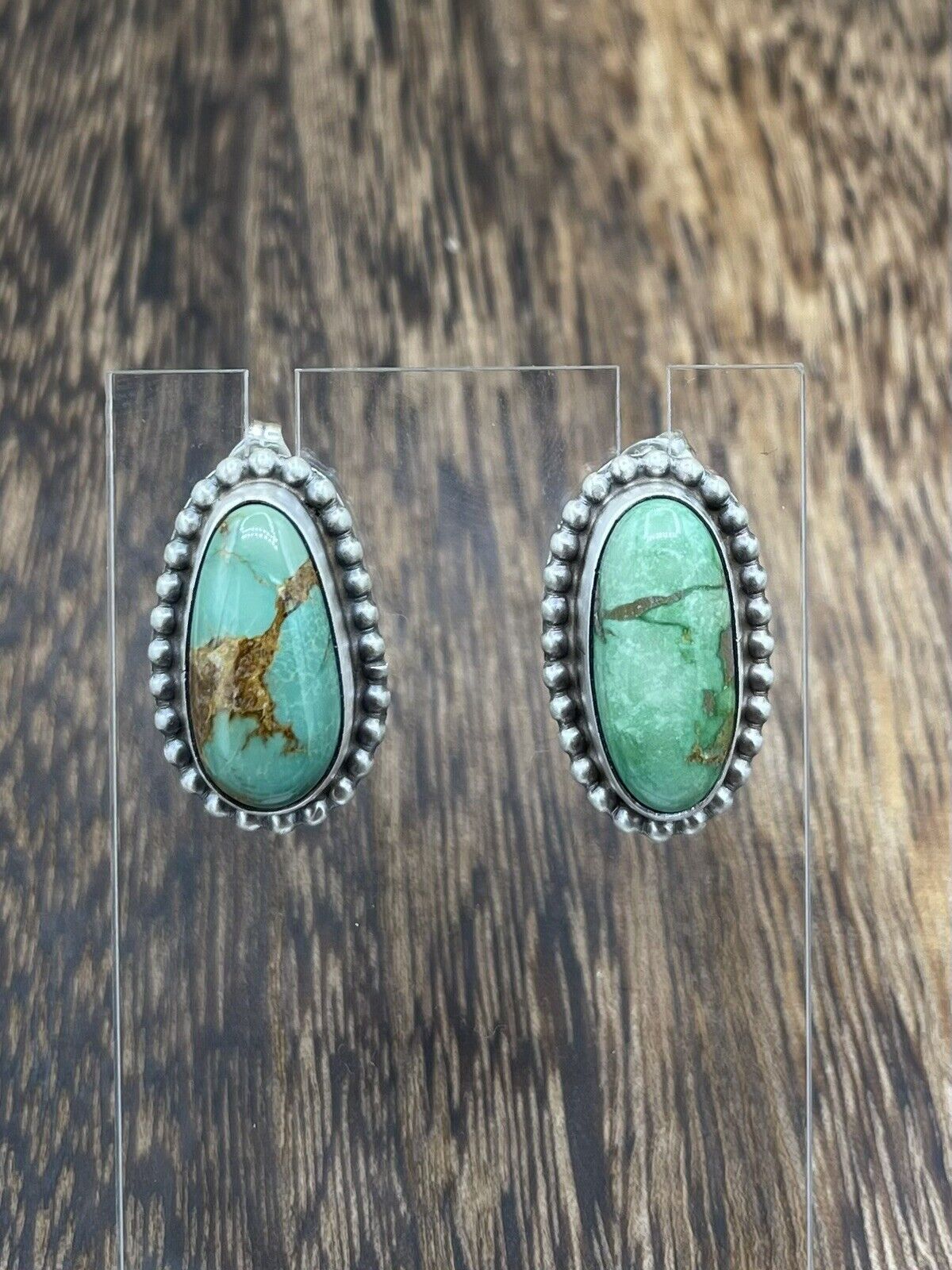 Native American Navajo Handmade Silver Sonoran Turquoise Post Stud Earrings