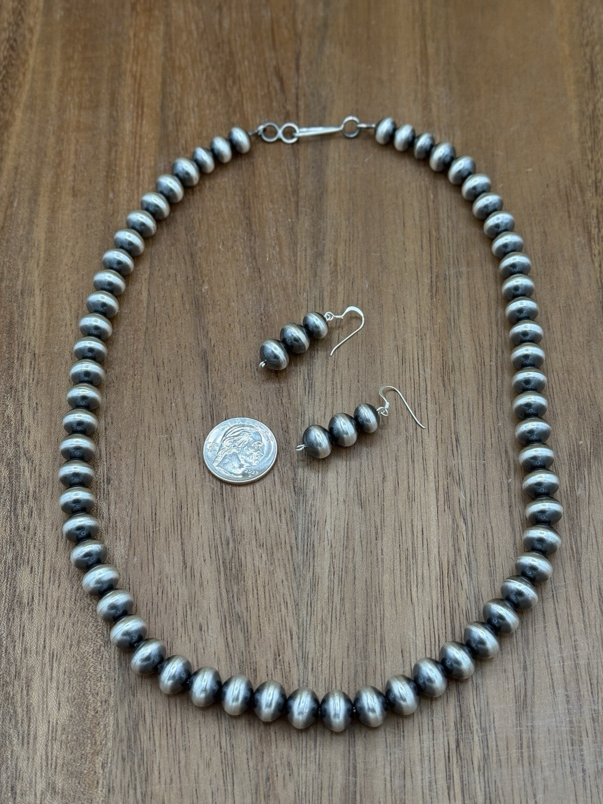 Authentic Navajo Handmade Old Look Navajo Pearl Bead Necklace Set 24” 10mm