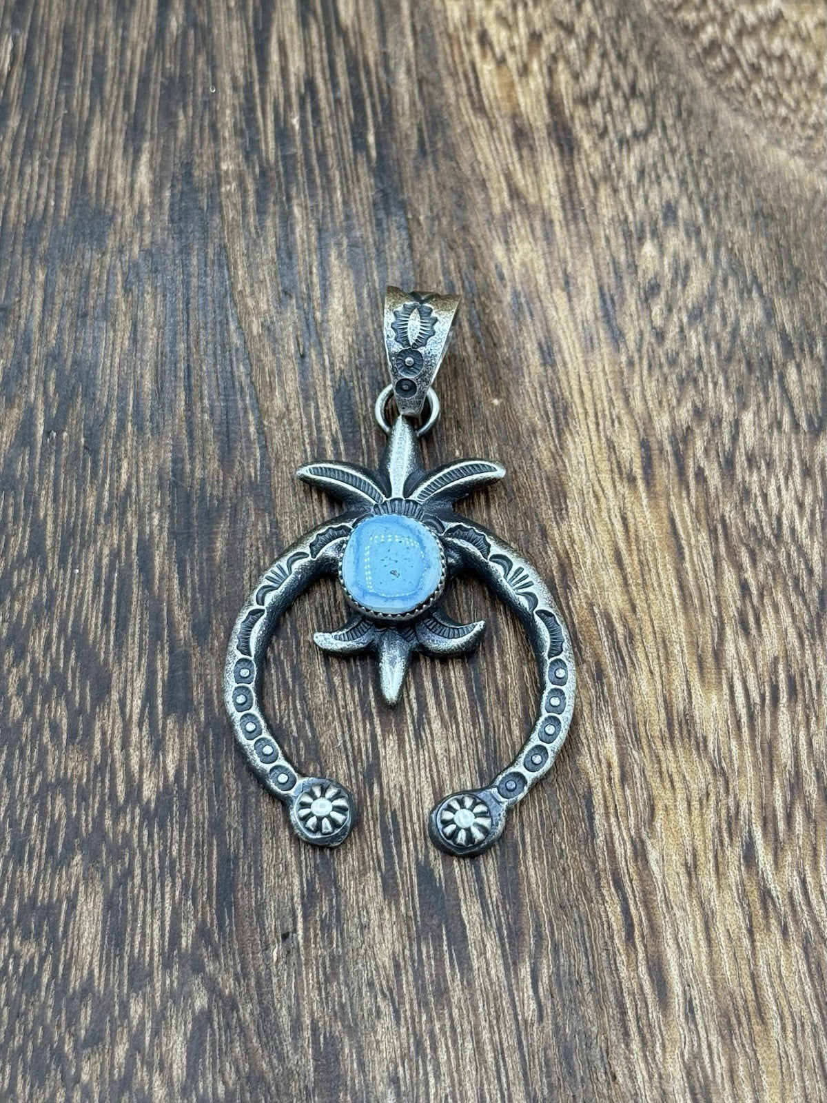 Navajo Handmade Sterling Silver Old Look Golden Hills Turquoise Naja Pendant