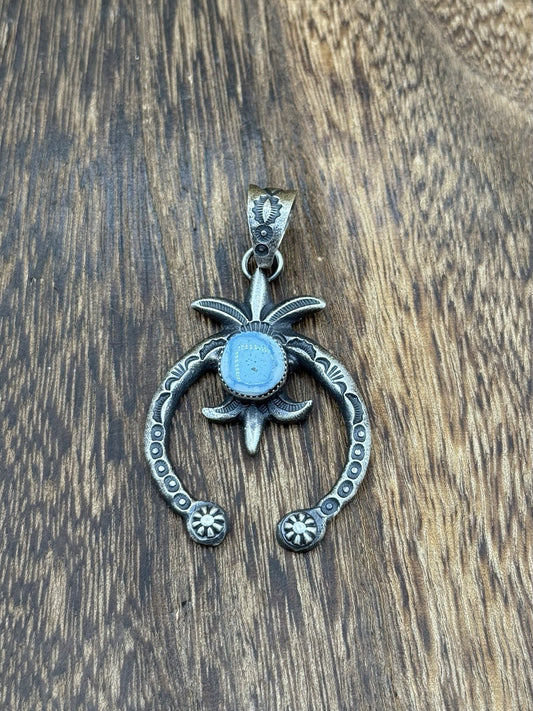 Navajo Handmade Sterling Silver Old Look Golden Hills Turquoise Naja Pendant