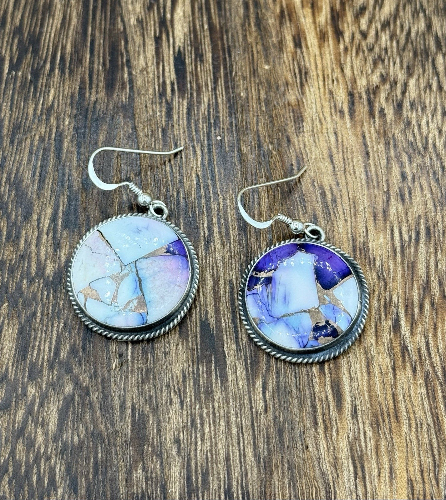 Navajo Handmade Sterling Silver Violet Rose Dahlia Dangle Drop Earrings Byron B.