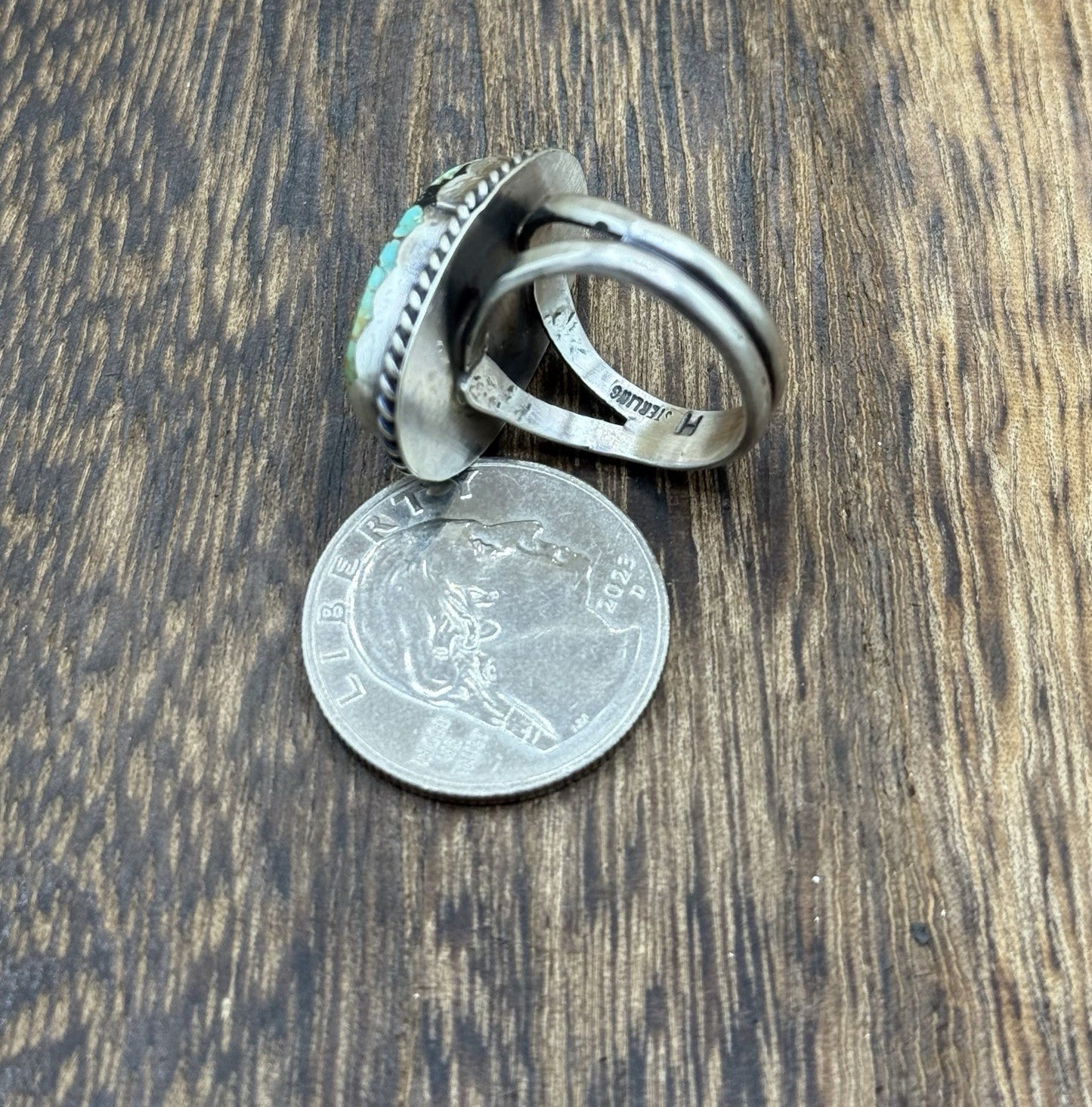 Native American Navajo Handmade Sterling Silver Royston Turquoise Ring Size 8