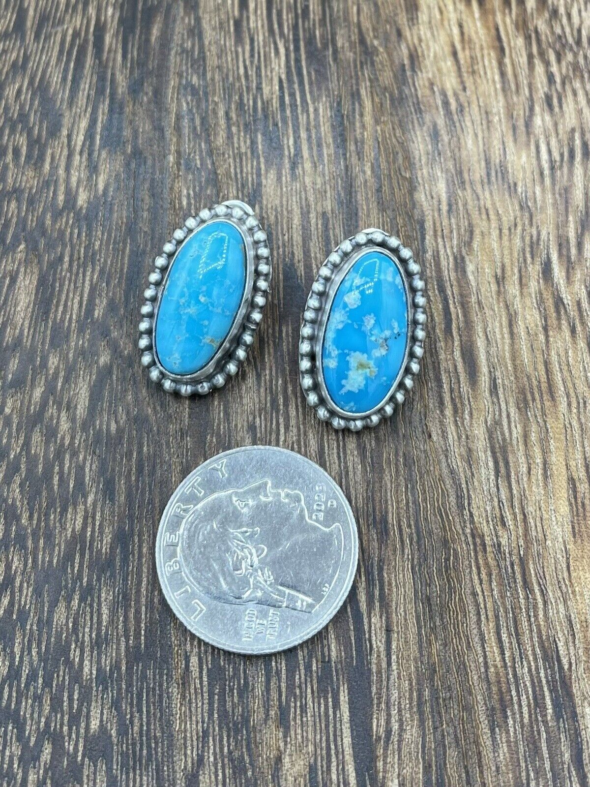 Native American Navajo Handmade Silver Kingman Turquoise Post Stud Earrings