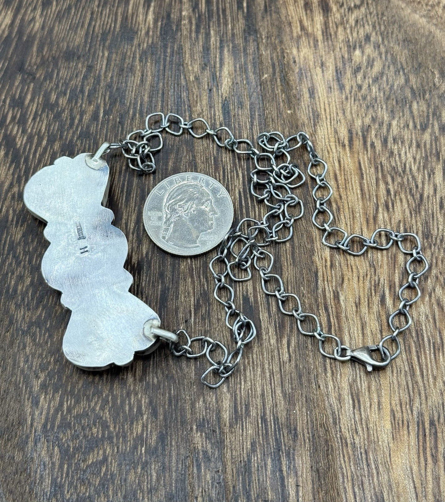 Navajo Handmade Sterling Silver Multi Stone Color Cluster Bar Necklace 18”