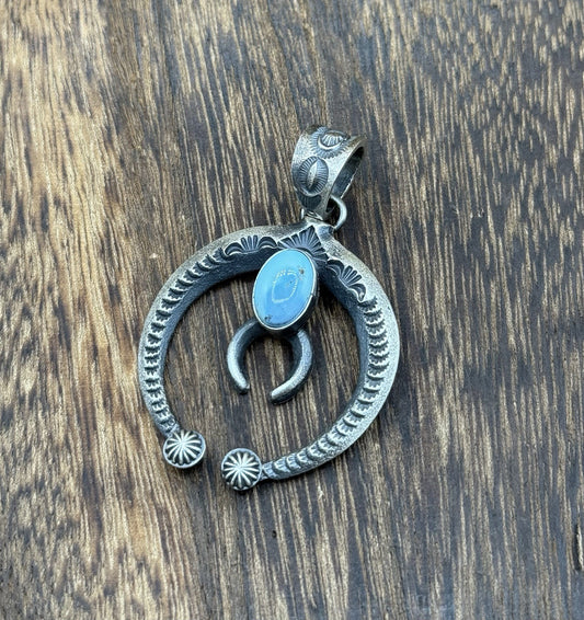 Navajo Handmade Sterling Silver Golden Hills Turquoise Naja Pendant Kevin Billah