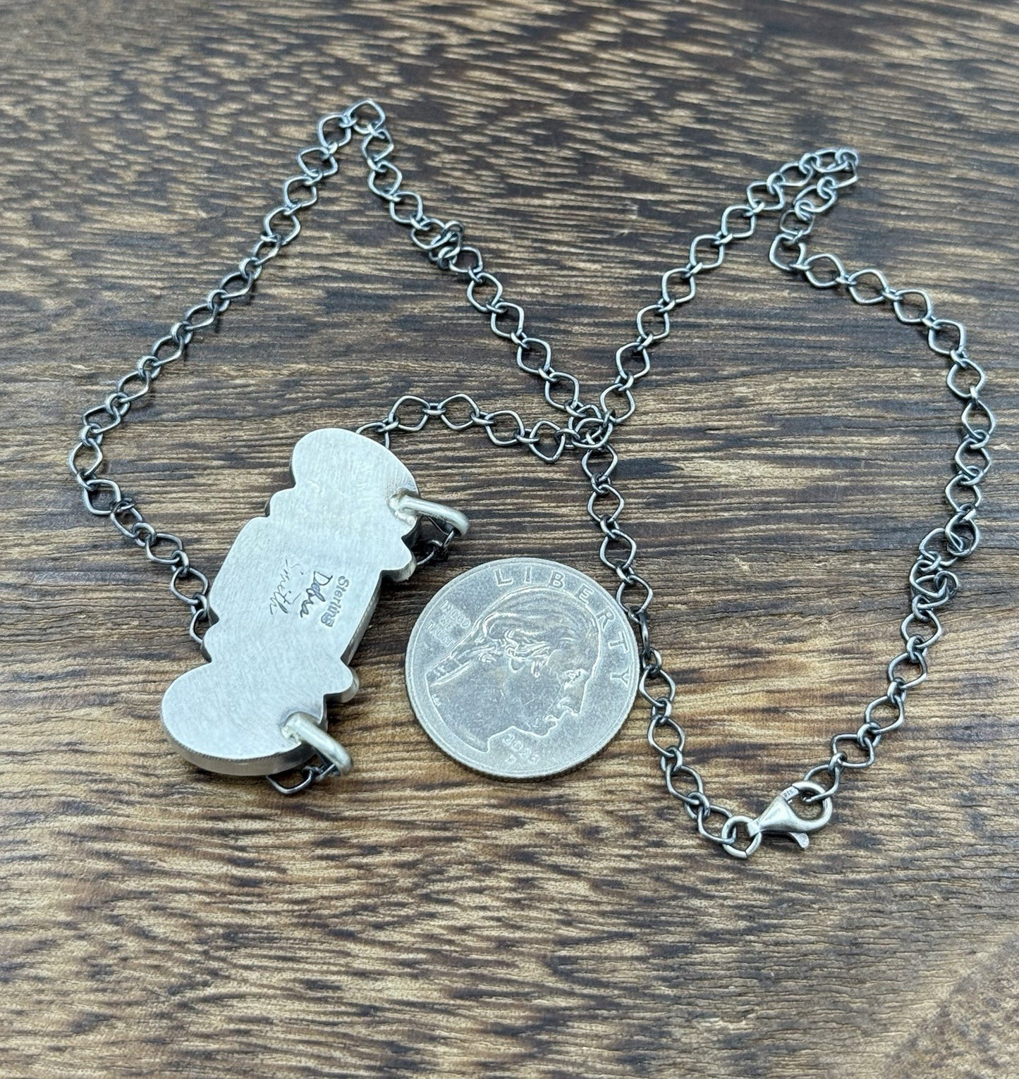 Navajo Handmade Sterling Silver Purple Spiny Oyster Cluster Bar Necklace 18”