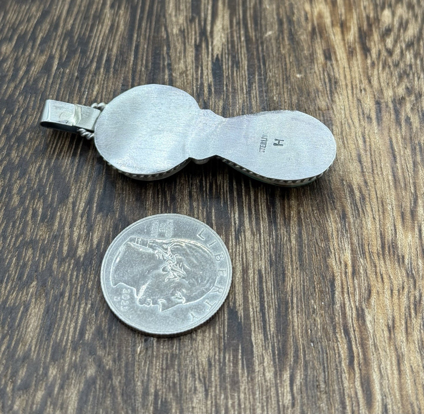 Navajo Handmade Sterling Silver Blue Glacier Turquoise Liberty Dime Coin Pendant