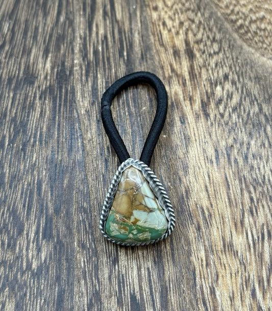 Native American Navajo Handmade Sterling Silver Royston Turquoise Hair Tie