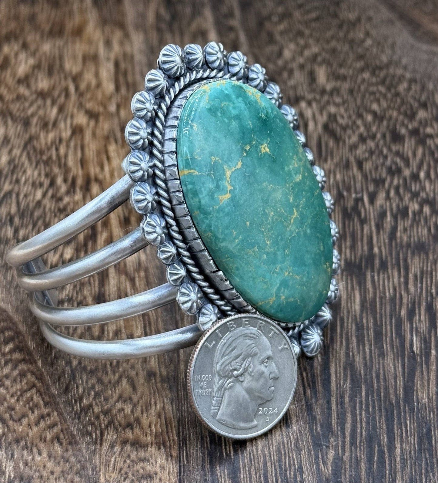 Native Navajo Handmade Sterling Silver Royston Turquoise Old Look Cuff Bracelet