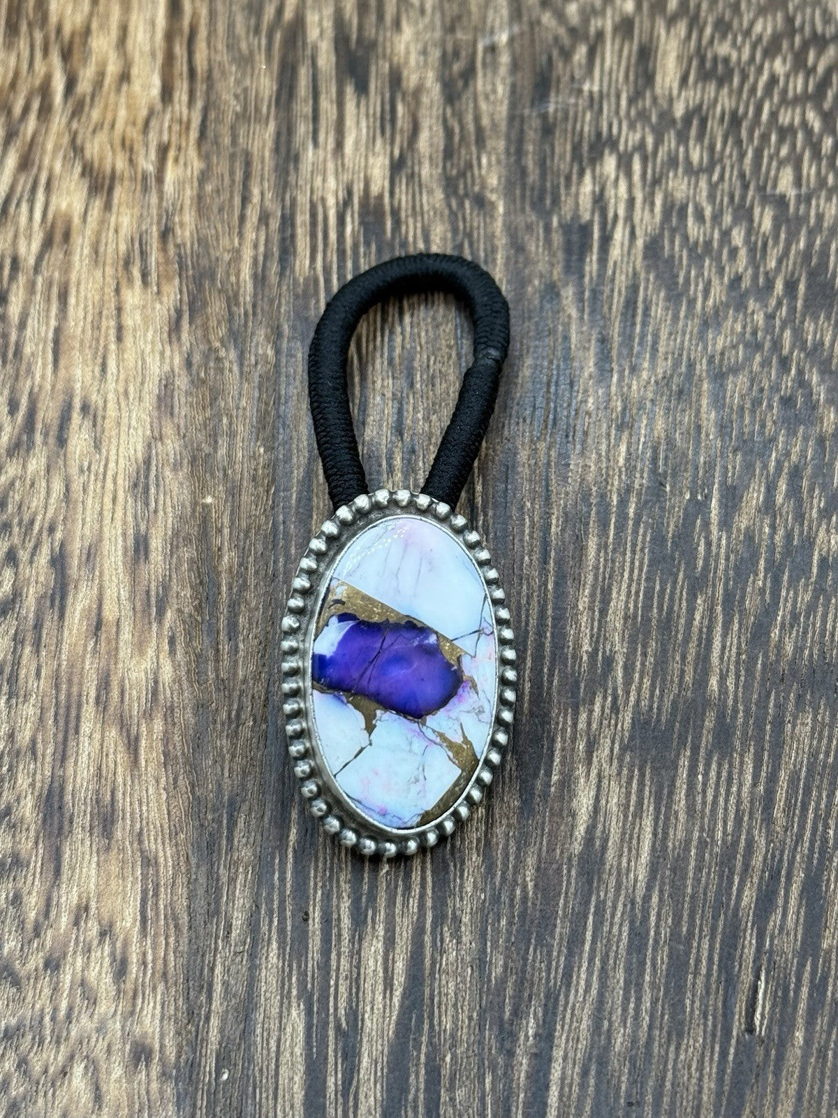 Native American Navajo Handmade Sterling Silver Violet Rose Dahlia Hair Tie