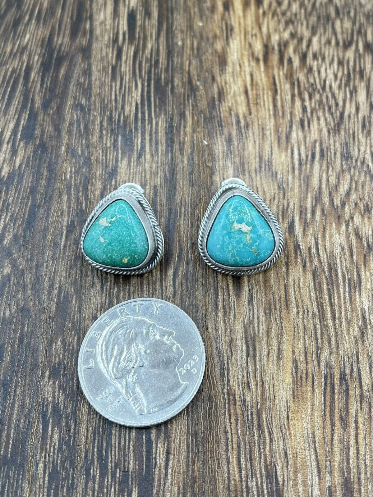 Native American Navajo Handmade Silver Sonoran Turquoise Post Stud Earrings