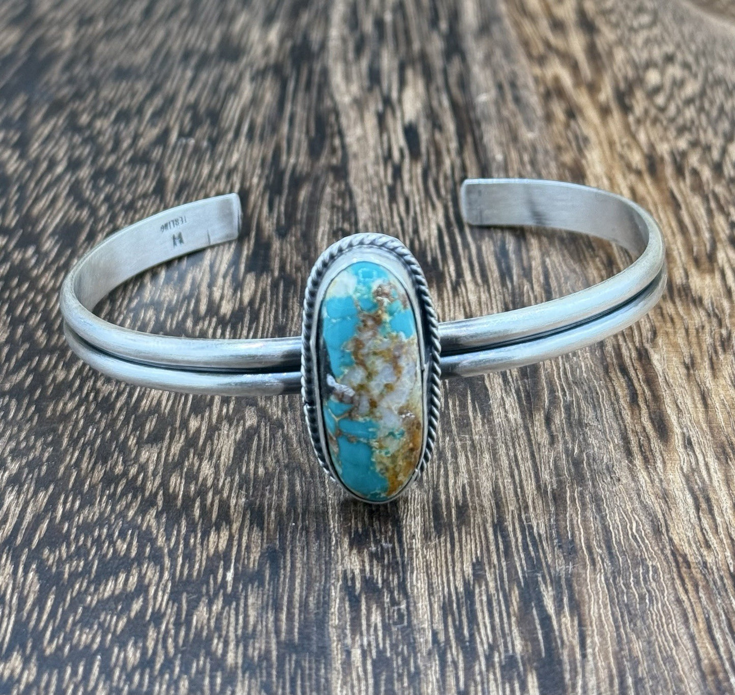 Navajo Handmade Sterling Silver Royston Turquoise Stacker Cuff Bracelet