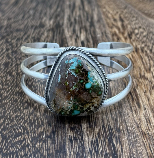 Native American Navajo Handmade Sterling Silver Royston Turquoise Cuff Bracelet