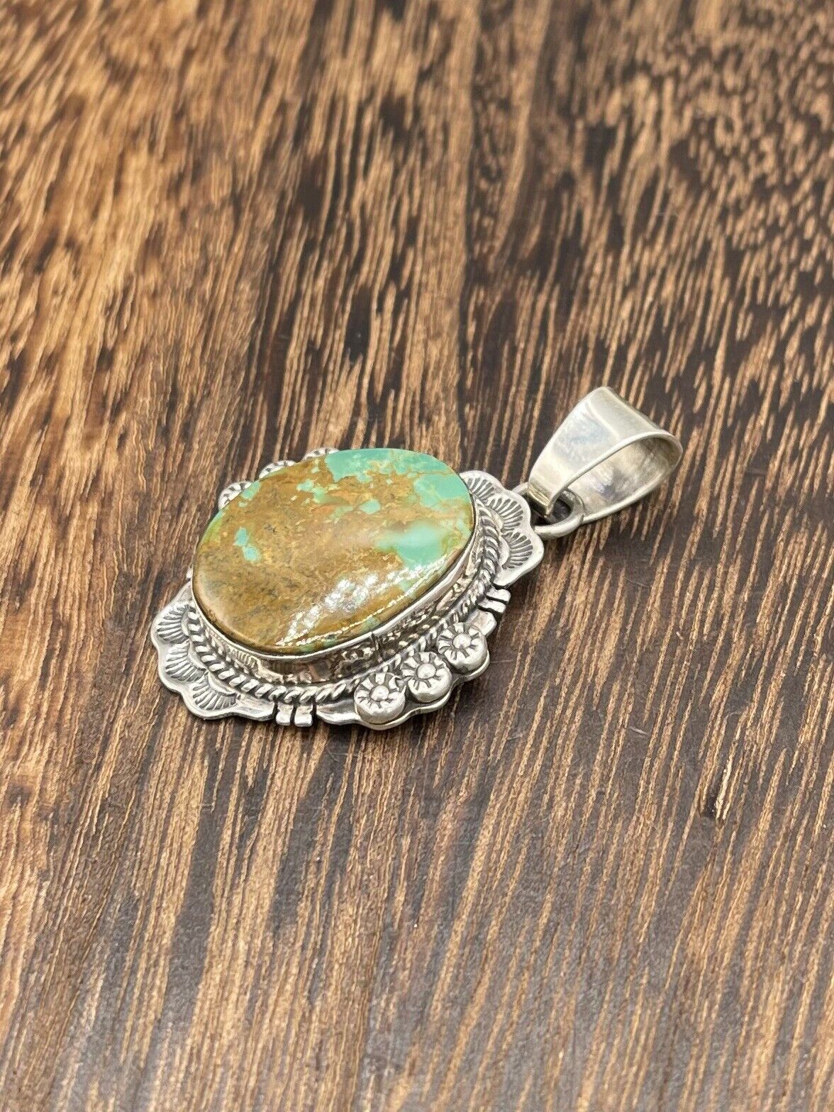 Native American Sterling Silver Navajo Handmade Natural Turquoise Pendant