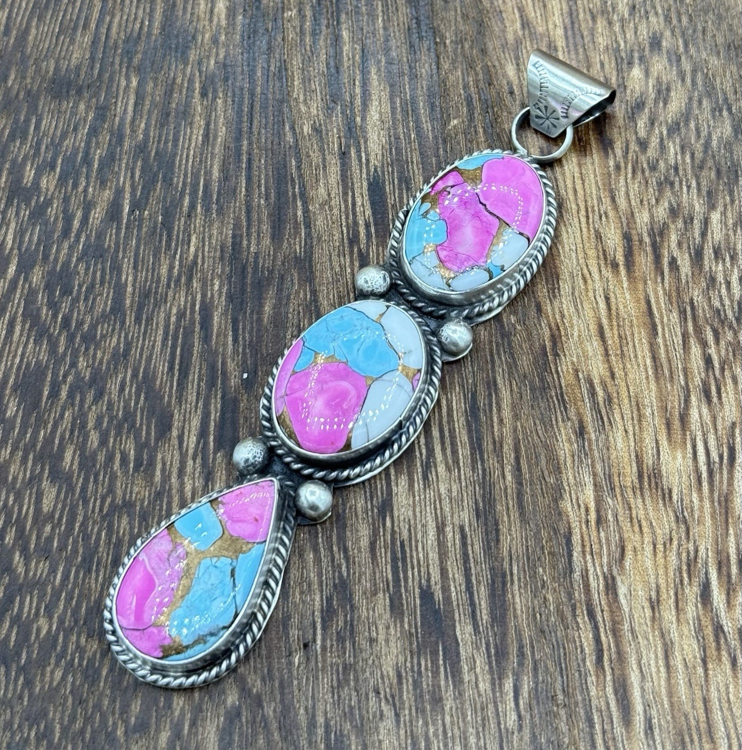 Native Navajo Handmade Sterling Silver Cotton Candy Dahlia Drop Pendant