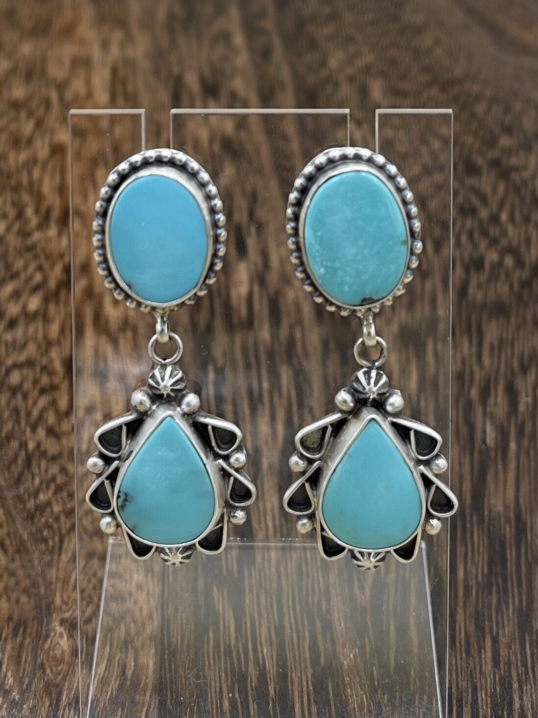 Native American Sterling Silver Navajo Handmade Turquoise Post Dangle Earrings