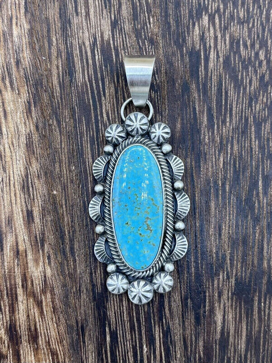 Native American Sterling Silver Navajo Handmade Turquoise Pendant - Betta Lee